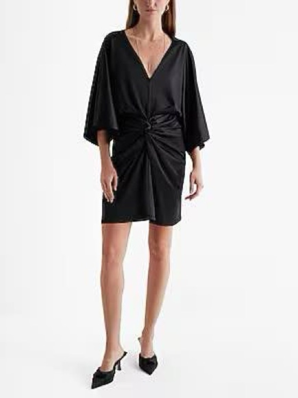 Express satin ruched dress with komono sleeves - chocolate brown small nwt